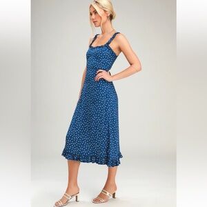 Faithfull the Brand Noemie Navy Floral Print Ruffled Midi Dress